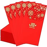 20 Pcs Chinese New Year Red Envelopes, 3.4 x 7 Inches Large 福 Hong Bao Lucky Money Cash Envelopes, Elegant Floral Design Red Packets Lai See for Spring Festival, Lunar New Year, Weddings, Birthdays