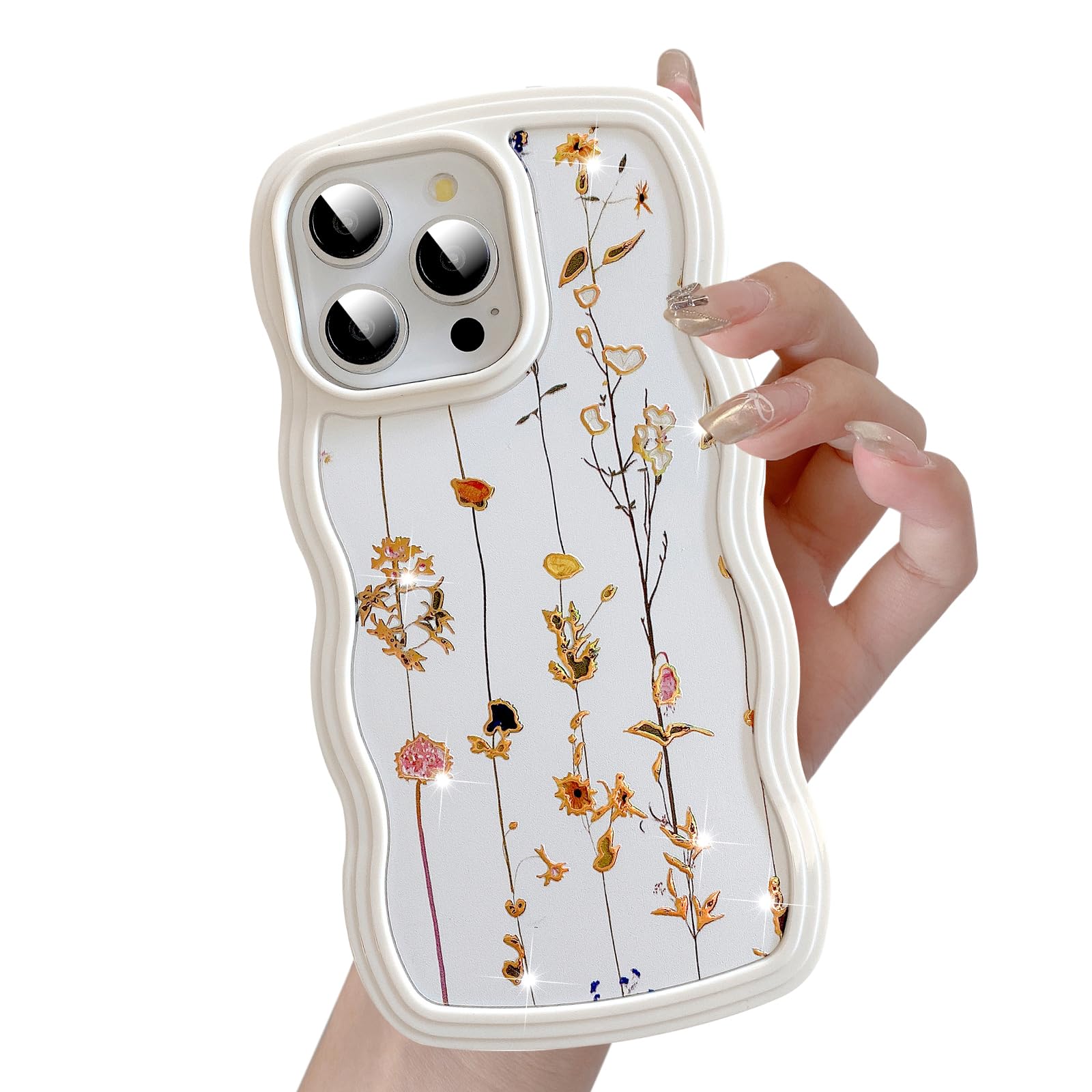 UEEBAI for iPhone 13 Pro Max Case, Floral Wave Frame Cute Curly Anti-slip Flower Case with Aesthetic Pattern, TPU Slim Bumper Shockproof Protective Cover for Women Girls - Vine