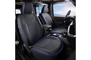 GIANT PANDA Customized Full Set Car Seat Covers for Jeep Wrangler 4 Door JL Sahara Sport Rubicon Unlimited Willys 2018 2019 2020 2021 2022 2023 2024 Without Rear Cup Holder,Faux Leather - (Black+Blue)