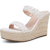 Coutgo Womens Wedge Platform Sandals Espadrilles Two Strap Woven Slip On Summer Cute Slide Sandals