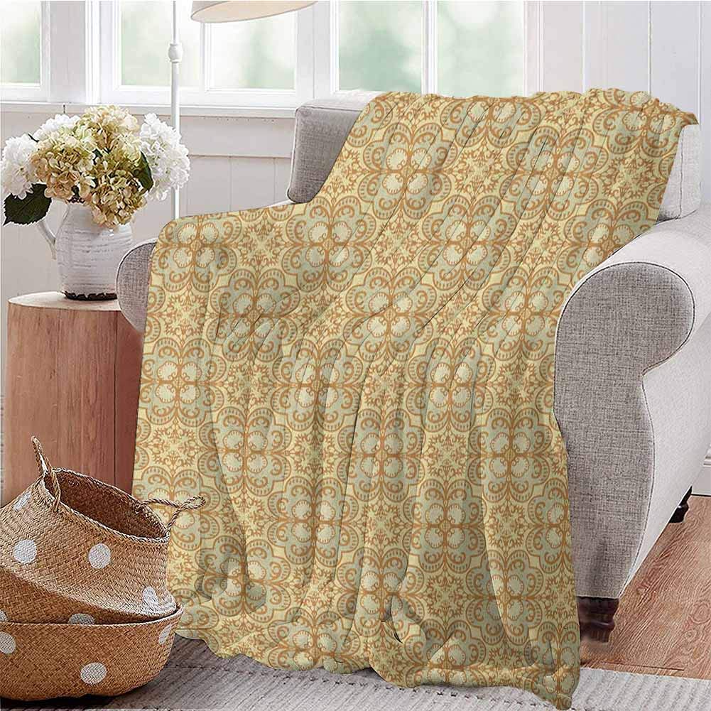 Luoiaax Beige Luxury Special Grade Blanket Mosaic Linked Big Macro Floral Damask Patterns Vintage Style Bohemian Art Print Multi-Purpose use for Sofas etc. W54 x L72 Inch Cream Beige