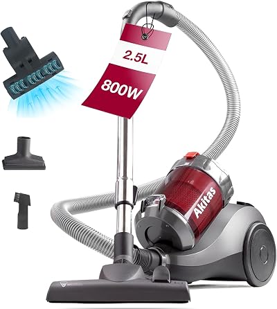 Akitas 800W Bagless Cylinder Vacuum Cleaner with 2 in 1 German Head