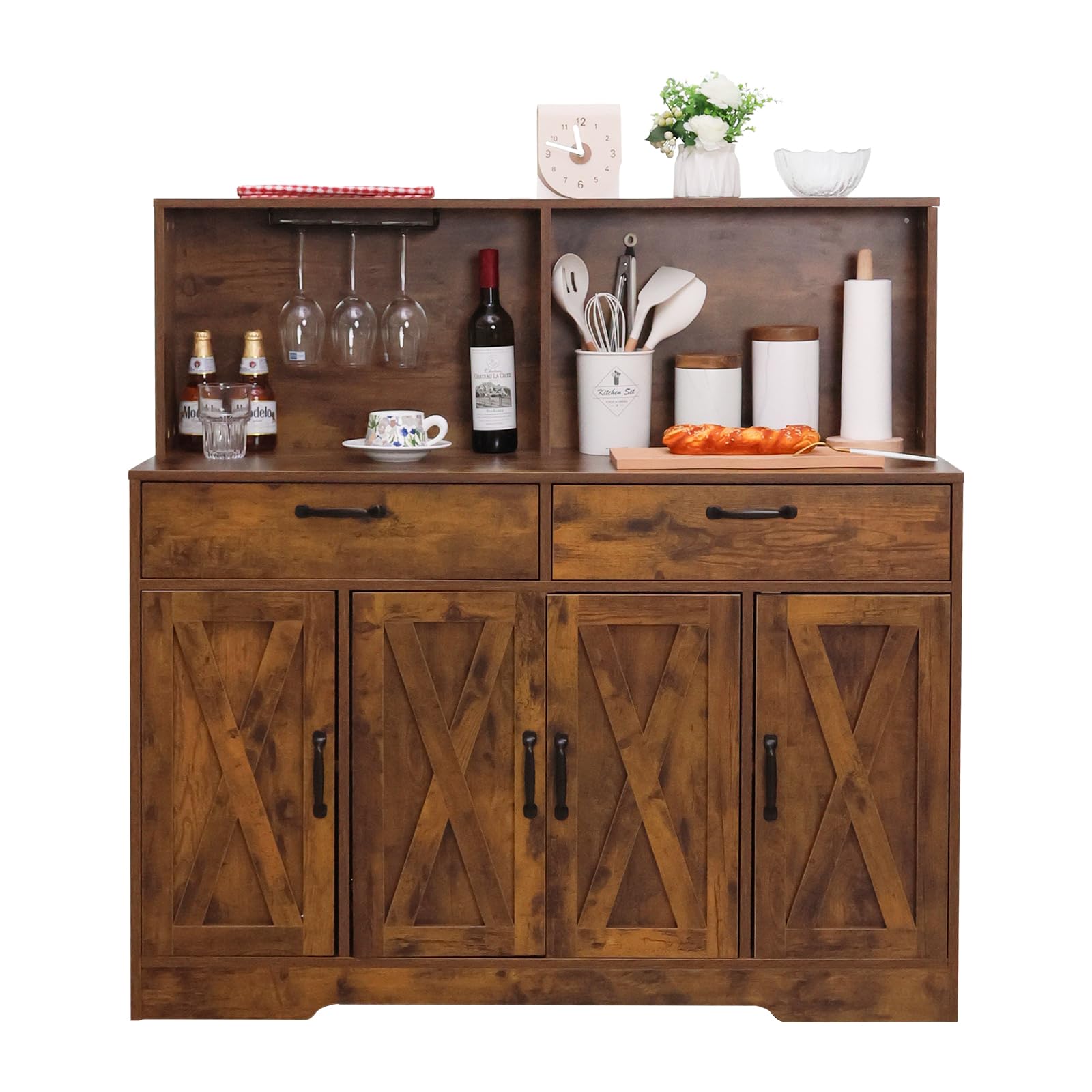 Photo 1 of ***HEAVY ITEM***Walmokid Sideboard Buffet Cabinet with Storage - - 47'' Farmhouse Coffee Bar Cabinet, Kitchen Pantry Storage Cabinet with Doors and Shelves for Dining Room, Living Room, Kitchen (Brown)