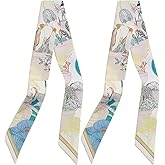 COtheSumay 100% Mulberry Silk Scarf for Handbags & Purses, 2Pcs 2''x35'' Hair Ribbon Skinny Neck Scarves for Women
