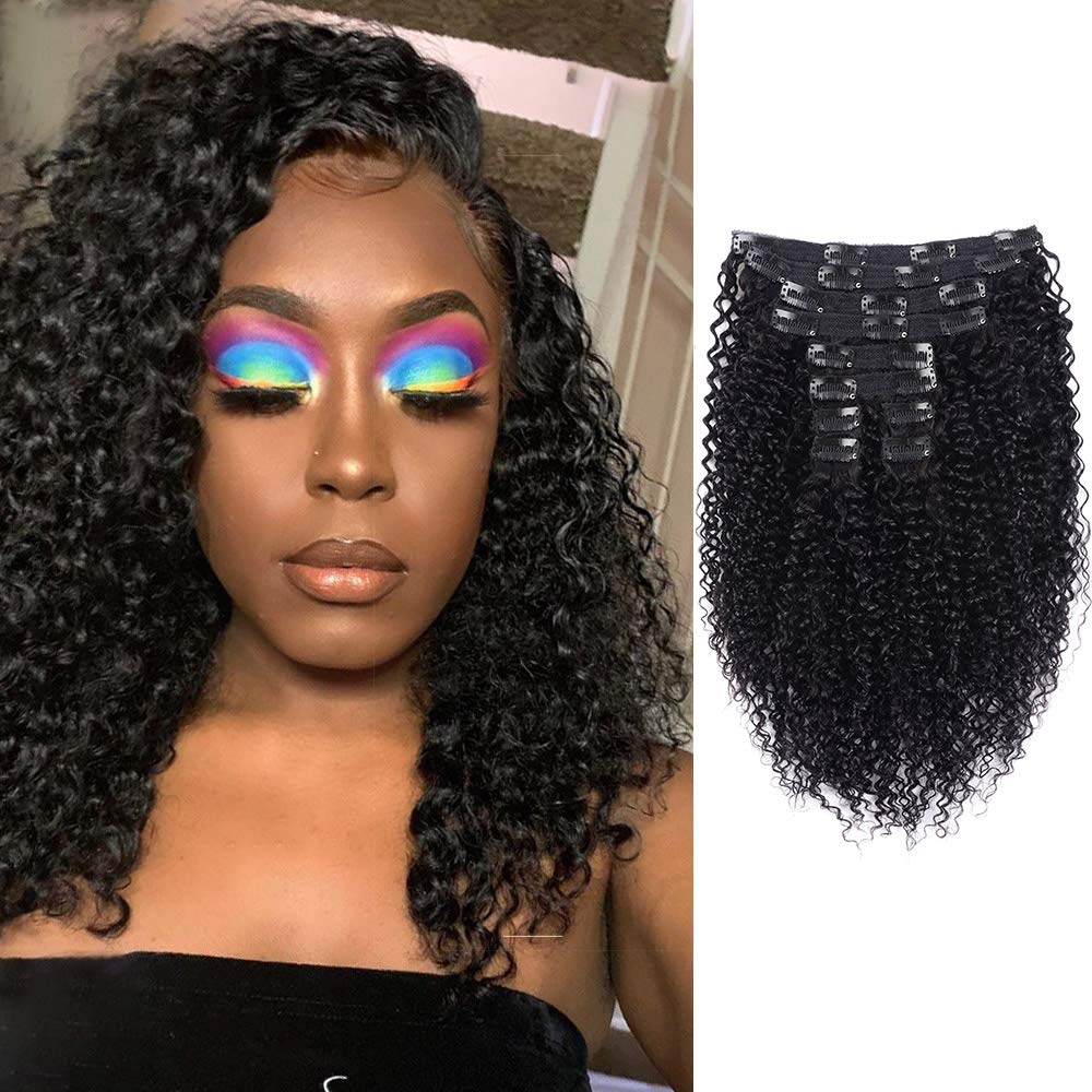 Brazilian Virgin Hair 3C 4A Kinkys Curly Clip In Human Hair Extensions Remy Hair For Black Women Natural Color Double Wefts 10Pcs/lot 120Gram/Set (14 Inch/35cm)