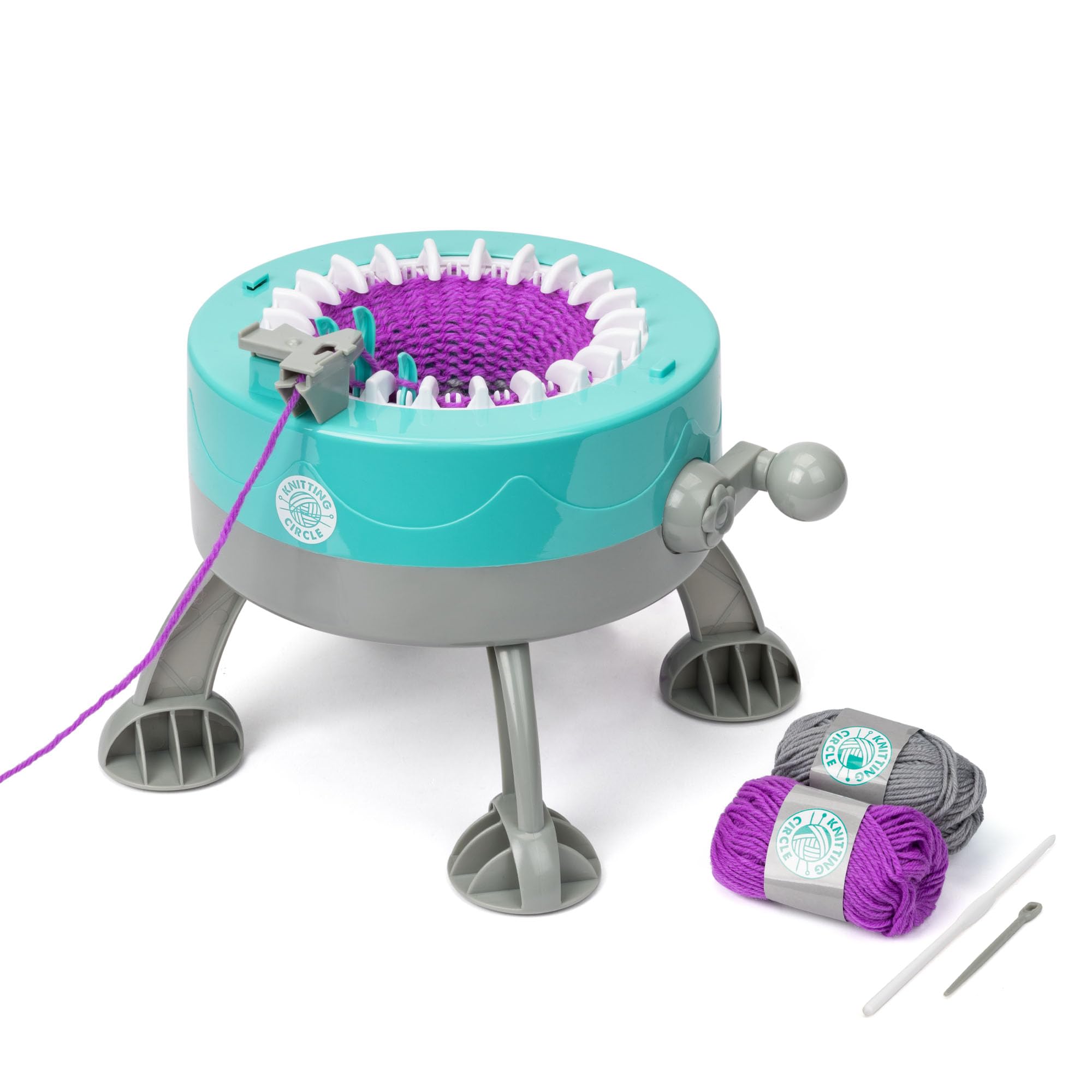 Knitting Circle Station for Kids | Kids Craft Kit for Beginners, Small Knitting Machine, Knit Gloves Hats and Scarves with Two Coloured Yarns
