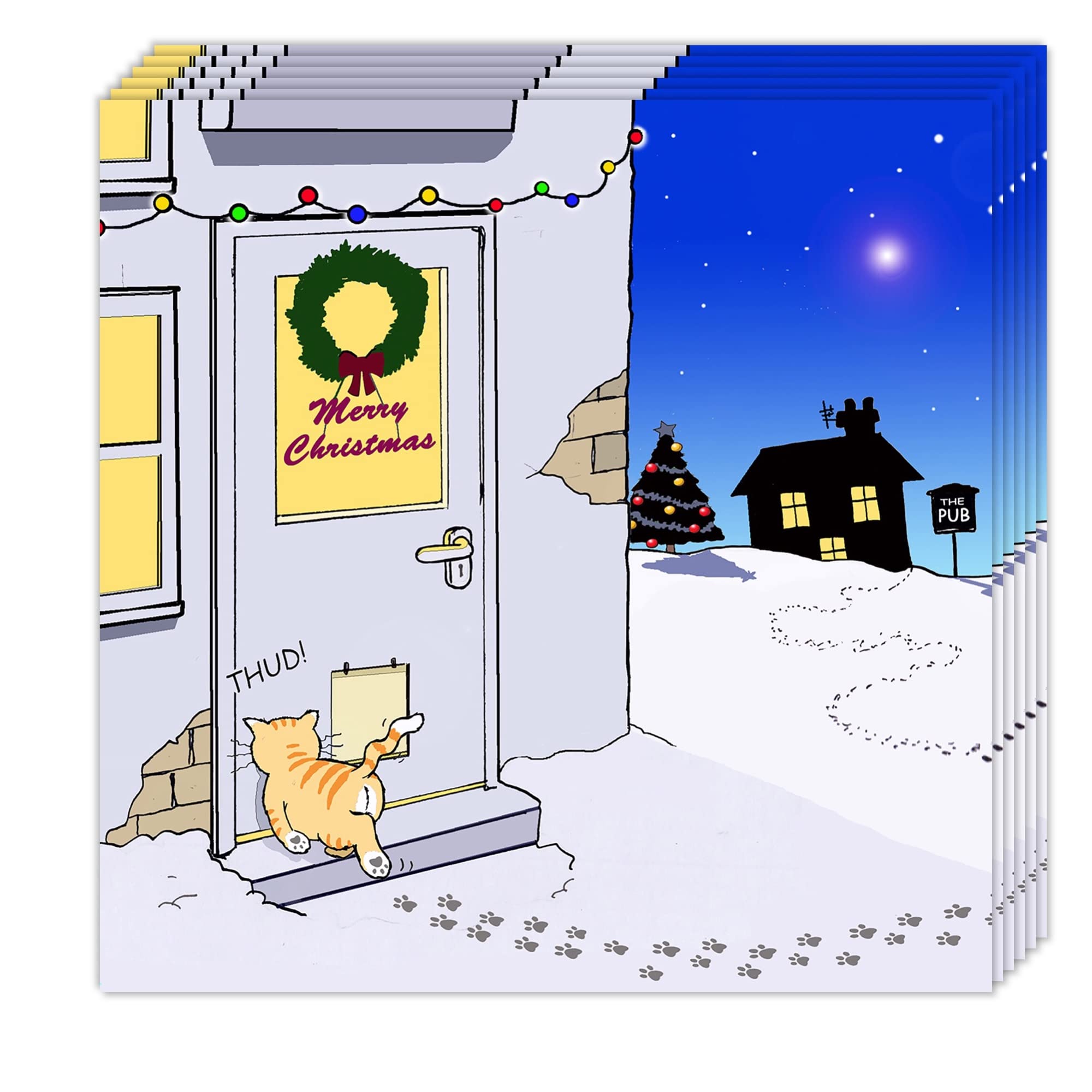 Twizler Funny Christmas Cards Pack of 6 - Drunk Cat Design - Funny Christmas Cards Multipack - 6 Pack of Christmas Cards - Merry Christmas Cards - Cat Christmas Cards Pack