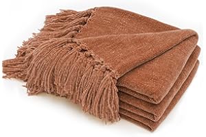 RECYCO Throw Blanket Soft Cozy Chenille Throw Blanket with Fringe Tassel for Couch Sofa Chair Bed Living Room Gift (Rust, 50" x 60")