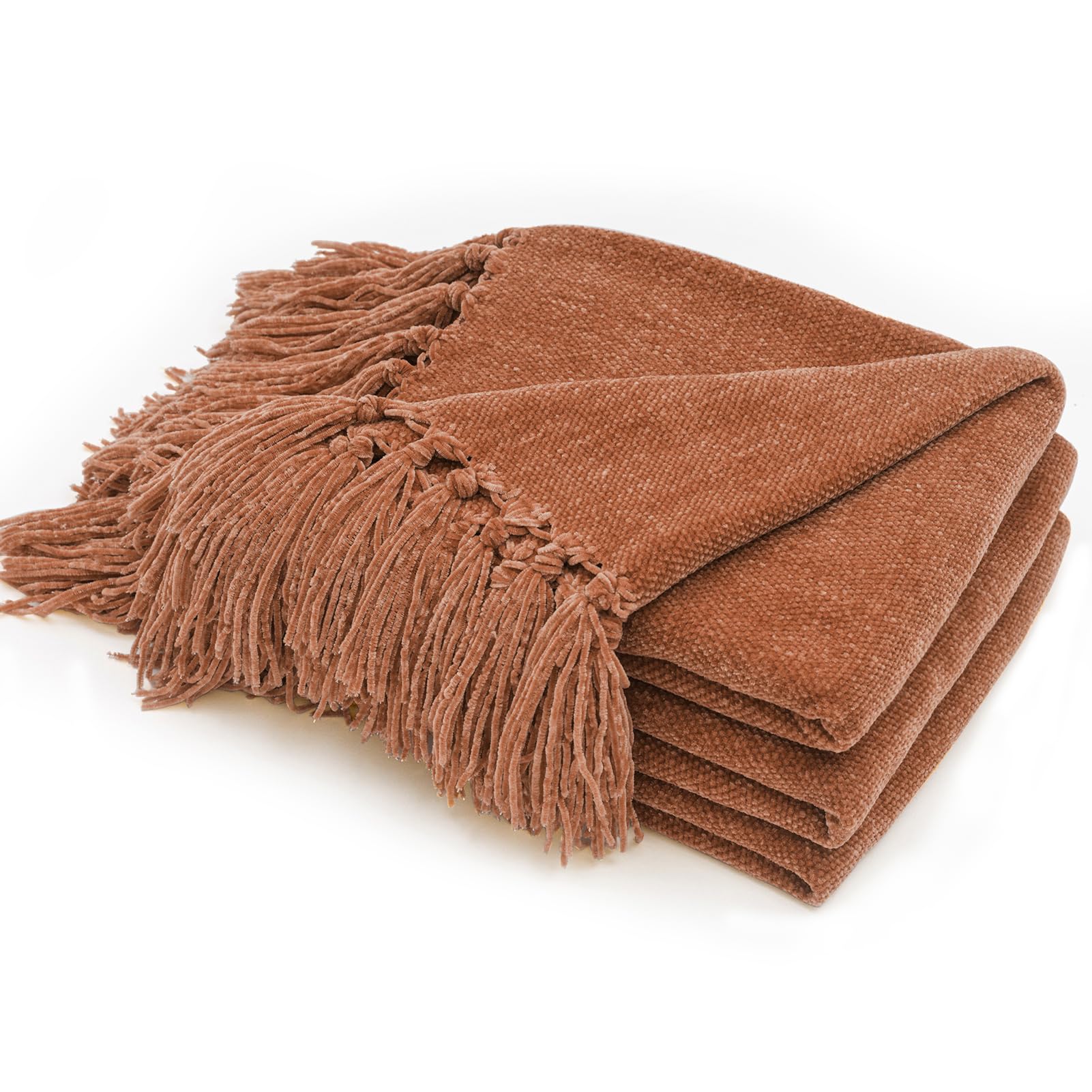 Photo 1 of RECYCO Throw Blanket Soft Cozy Chenille Throw Blanket with Fringe Tassel for Couch Sofa Chair Bed Living Room Gift (Rust, 50" x 60")