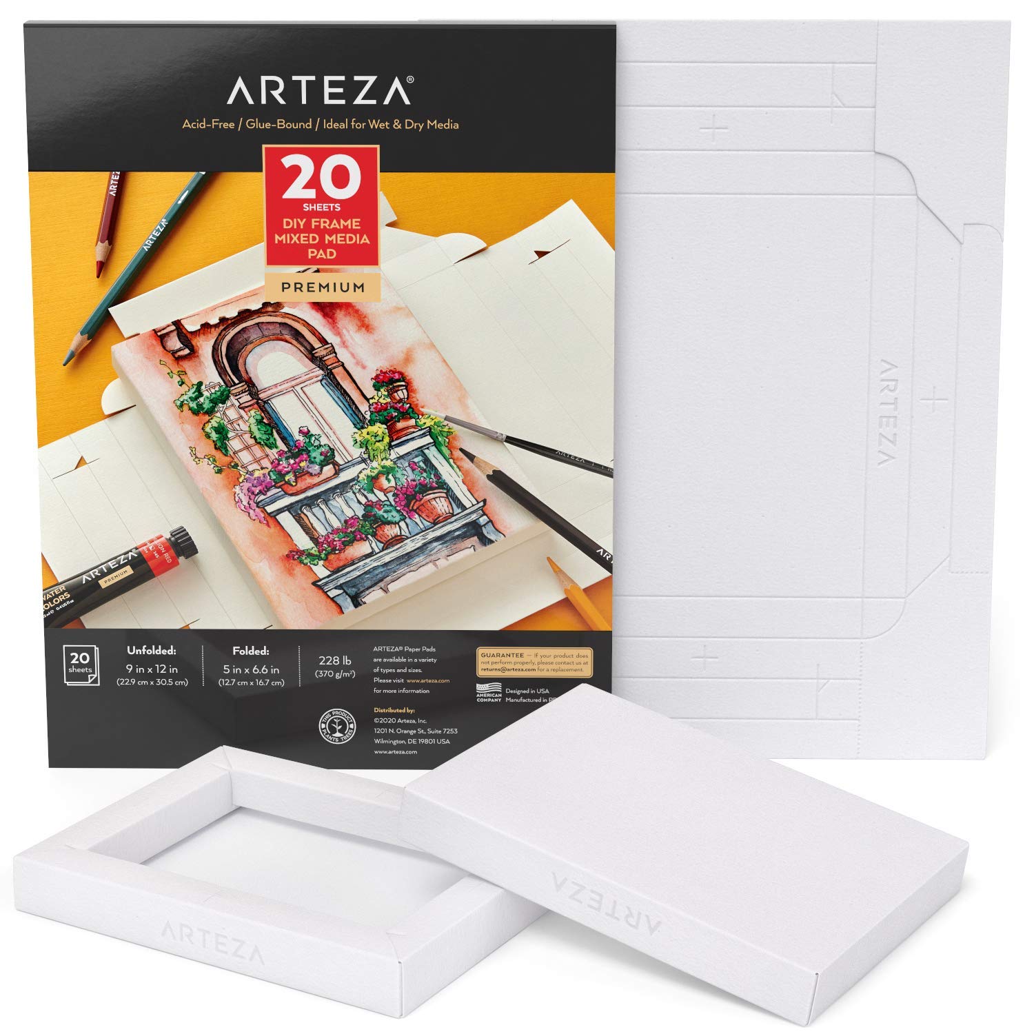 Arteza Mixed Media Sketchbook, Foldable Canvas Pad, 12.7 x 16.7 cm, 20 Sheets, Heavyweight Multimedia Paper, 228 lb, 370 GSM, Acid-Free, Wood Pulp DIY Frames for Painting & Mixed Media Art
