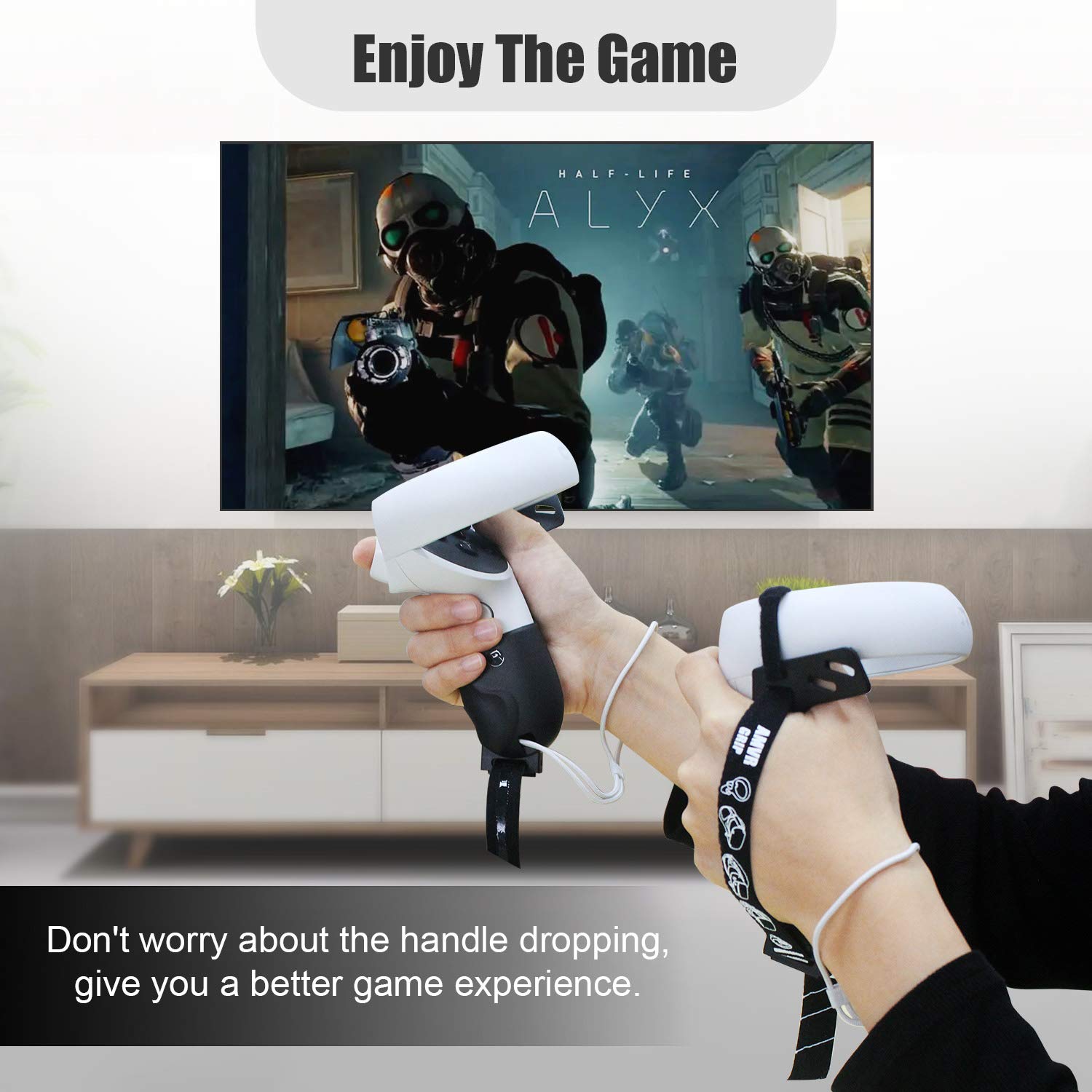 AMVR Controller Grips for Oculus Quest 2, Silicone Touch Controller Cover Protector Accessories with Adjustable Non-Slip VR Hand Straps Compatible with Meta Quest 1/Rift S (Black, 1 Pair)