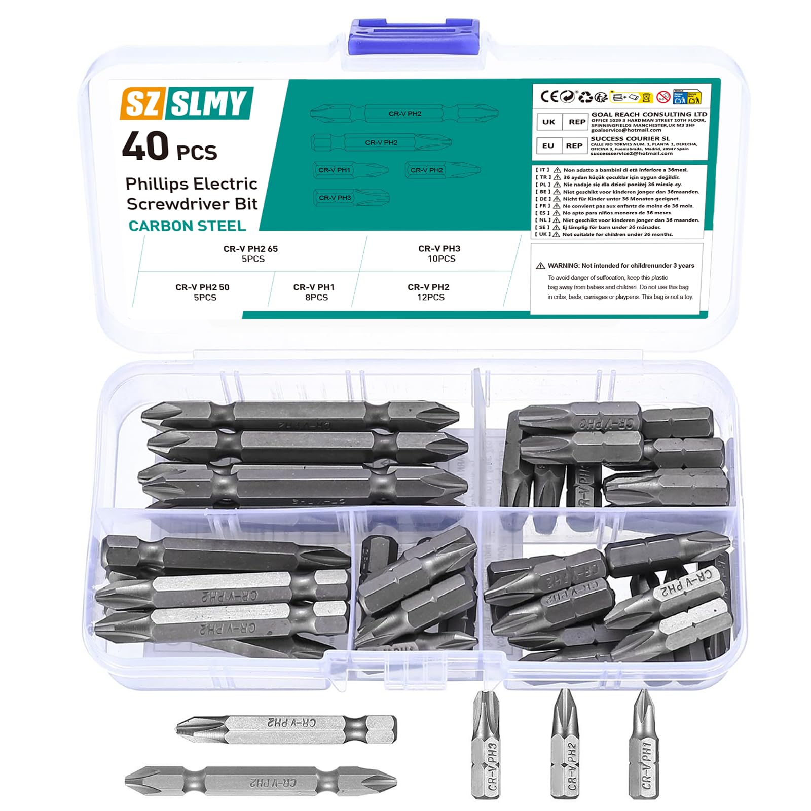 PH Bit Set, 40 Pcs PH1 PH2 PH3 Bits, Phillips Screwdriver Bit Set, Security Bit Set, Impact Driver Bits, Precision Security Bits, CR-V 1/4" Hex Drive Hex Shank Screwdriver Bits PH Bits Set