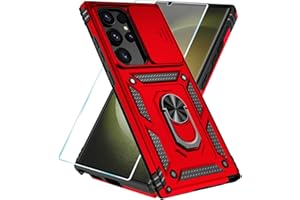 SunStory Phone Case for Samsung Galaxy S24 Ultra Case with HD Screen Protector & Kickstand & Slide Camera Cover,Phone Case for Galaxy S24 Ultra 6.8", Red