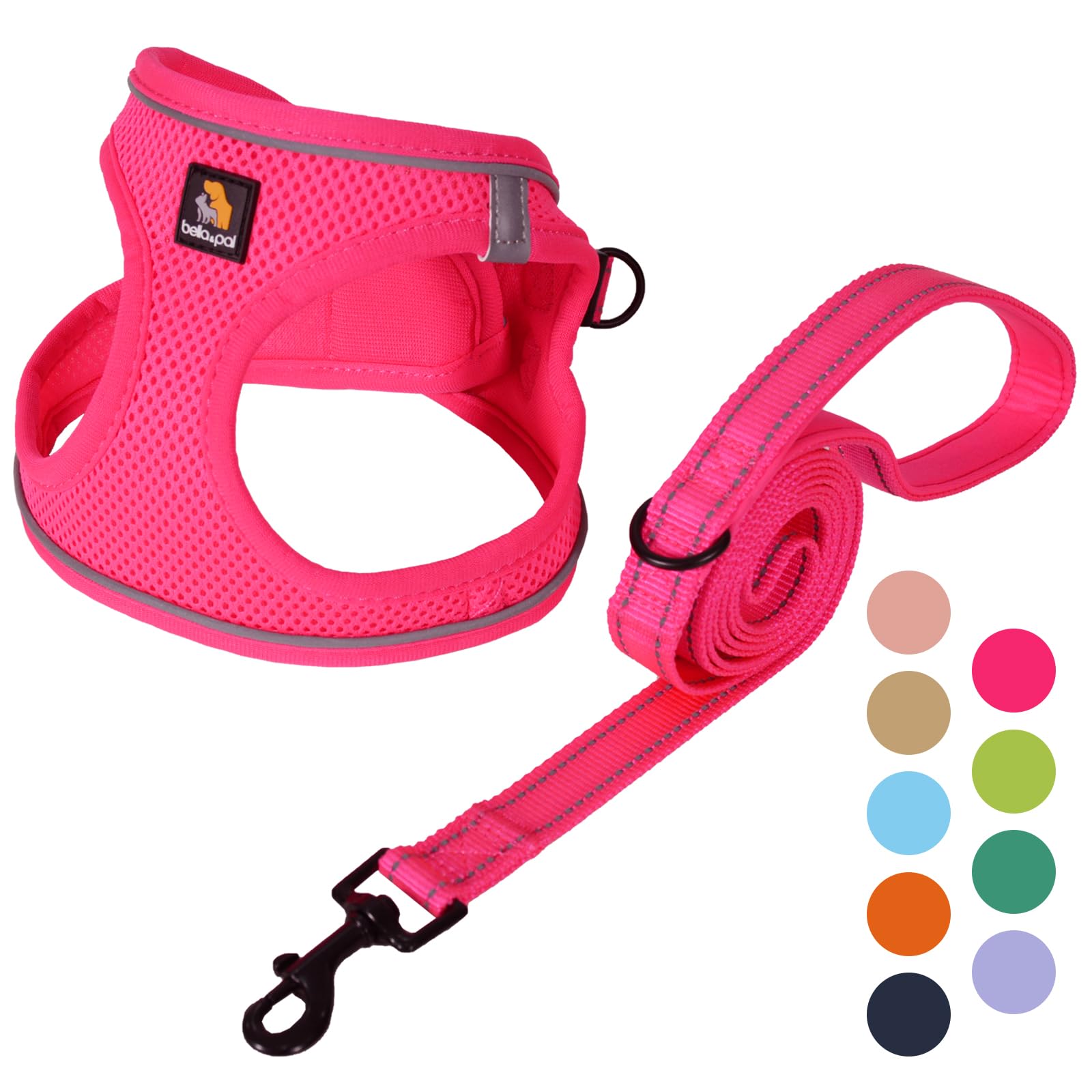 BELLA & PAL Dog Harness and Leash Set, Step-in Puppy Harness, Breathable Air Mesh with Reflective Strips, No Pull Vest for Puppies/Extra Small/Small Dogs, Hot Pink, S