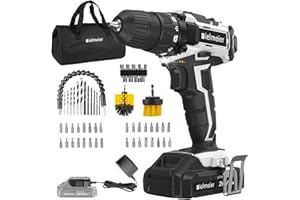 Bielmeier 20V MAX Cordless Drill Set – 285 In-lb Torque,2 Variable Speed,64+1 Position,3/8" Keyless Chuck,Drill Machine Includes 2 Brushes,Flex Shaft,Cloth Bag & 58 Drill Bits（Black）