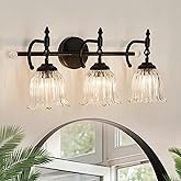 CVKASH 3-Light Bathroom Vanity Light Fixtures Over Mirror,Black Modern Vanity Light with Glass Shade Vintage Wall Sconce for 