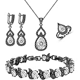 LMXXVJ Women Jewelry Set Platinum Plated Necklace Open Ring Earrings Bracelet Set,Birthday/Anniversary Mother’s Day Jewelry Gifts for Mom/Wife/Sister/Best Friend
