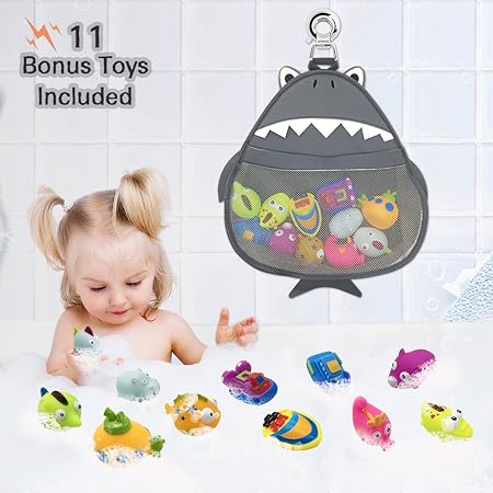 Amazon Funnideer お風呂のおもちゃオーガナイザー 11ピース バススクワートバリューセット バスルームオーガナイザーバスケット 省スペースストレージバッグ おもちゃ 速乾 防カビ 抗菌 無臭 ブラック F0 Bath Shark お風呂用おもちゃ おもちゃ