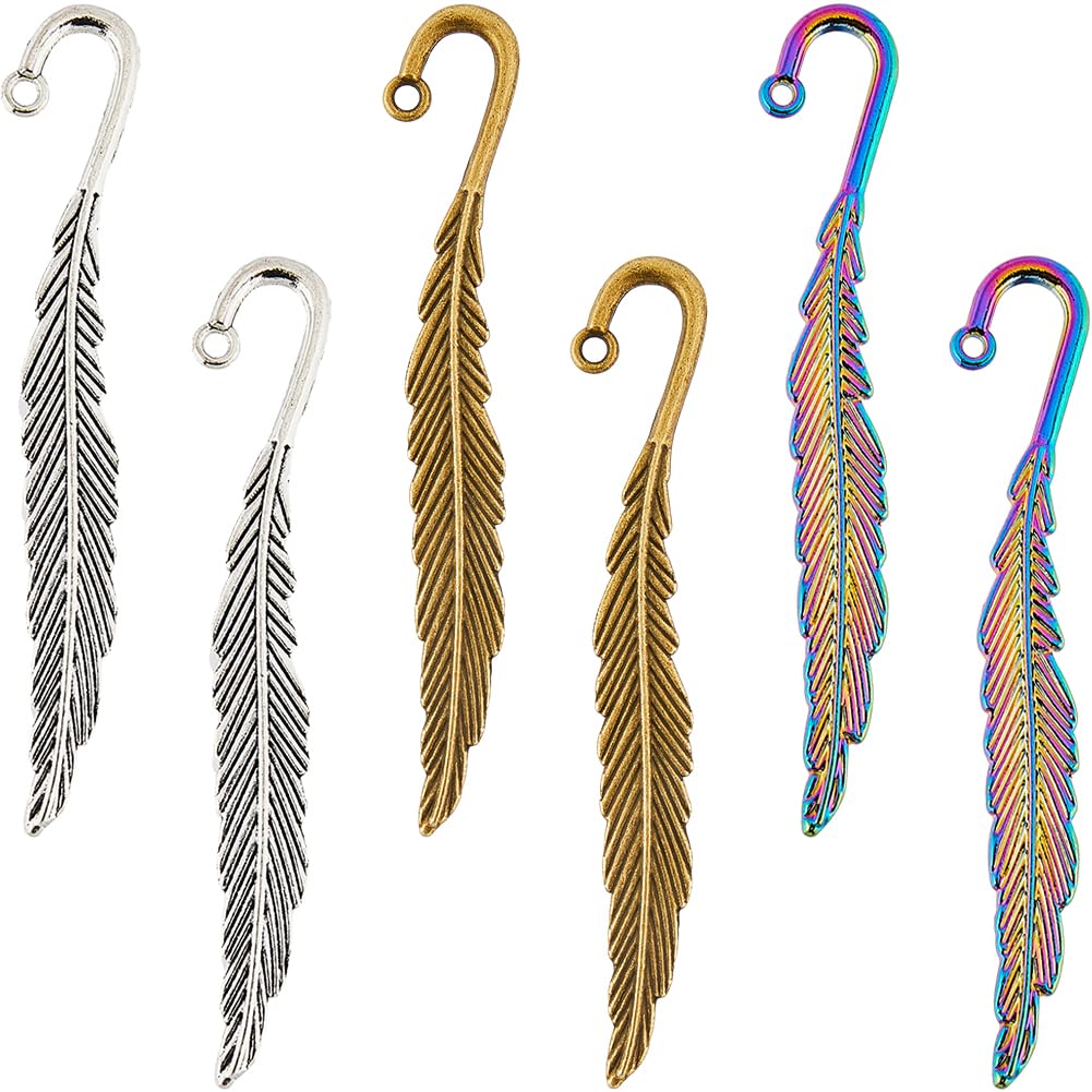 SUNNYCLUE 1 Box 12Pcs Small Feather Bookmark Hook Bookmarks Bulk Bohemia Antique Silver Bronze Alloy Metal Bookmark Blanks for Reading Men Women jewellery Making Crafting Beading DIY Teacher Hairpin