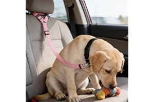 Dog Car Seat Belt, Adjustable Dog Car Belt for Vehicle, Heavy Duty Nylon Travel Restraint with Elastic Buffer(Pink)