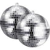 Youdepot 8-Inch Silver Disco Ball Mirror Ball 2-Pack | Disco Ball Decor for Wedding Decor, Birthday Decorations, Disco Party Decorations, Home Classroom, Photo Booth, DIY