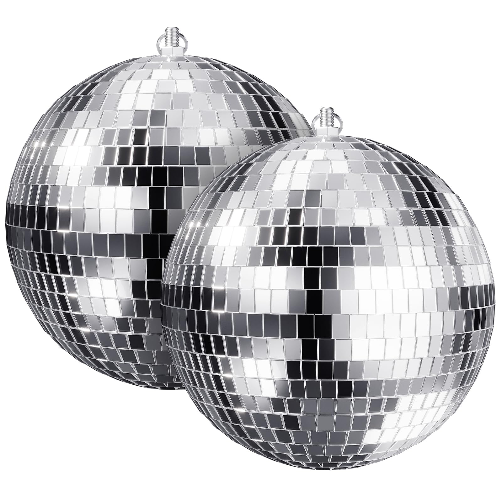 Youdepot 8-Inch Disco Ball 2-Pack – Silver Hanging Mirror Ball with String, Reflective Disco Ball Decorations for Weddings, Birthdays, Classrooms, Home, DIY, Indoor & Outdoor Events Image