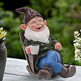 Tirifer Drinking Coffee Garden Gnome Statue Decoration, 7.3" Garden Figurine Ornament Sculpture for Outdoor Indoor Home Lawn Yard Balcony Porch Patio