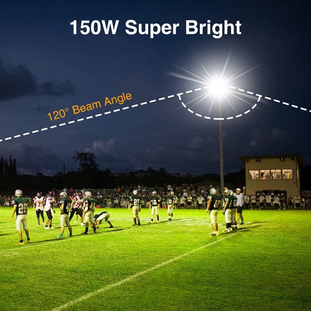 Onforu 150W LED Flood Light Outdoor, 15000lm Super Bright Security Light, IP66 Waterproof Exterior Floodlight, 5000K White Stadium Lights for Basketball Court, Parking Lots, Playground, Yard (2 Pack) - - 
