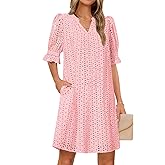 MEROKEETY Women's 2026 Summer Short Sleeve Mini Dress V Neck Ruffle Hollow Out Eyelet Lace Dresses