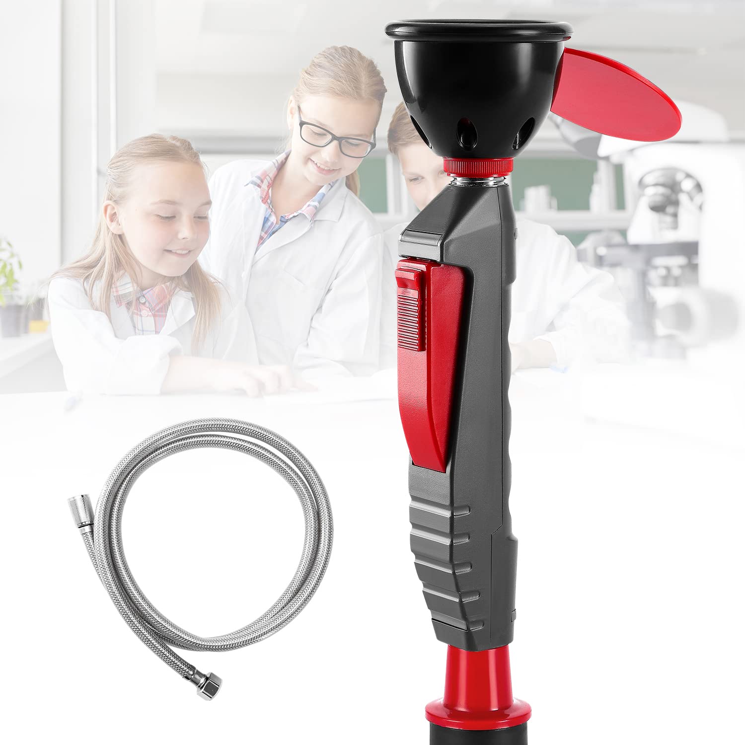 CGOLDENWALL Portable Handheld Emergency Eyewash, Single-Head with Double-Layer Filter & 1.5m Stainless Steel Hose, Thick Plated Copper, Instant Spray for Lab & Industrial First Aid