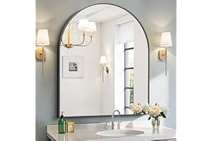 BONEWEI Arched Bathroom Mirror 30x36 inch, Wall Mounted Mirror Black, Wall Mirror with Aluminum Frame, Vanity Mirror Hanging 