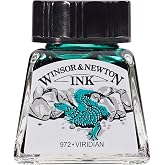 Winsor &amp; Newton Drawing Ink, 14ml Bottle, Viridian | Fast-drying, transparent &amp; water-resistant; Outstanding Color Brilliance; Perfect for brush, dip pen, airbrush applications.