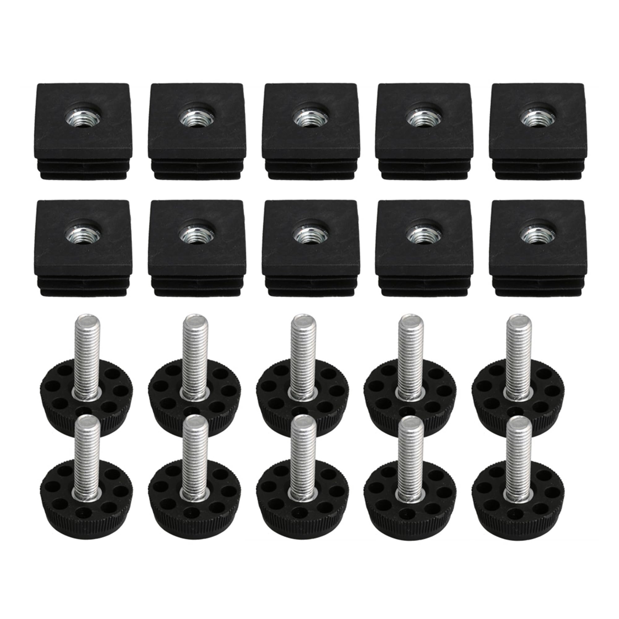 Photo 1 of 10pcs Adjustable Wheels Furniture Leg Thread Square Tube Insert End Cap Black