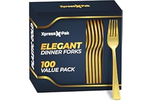 100-Piece Gold Fork Plastic Cutlery, Heavy Duty Silverware Elegant Flatware for Parties, Weddings, Catering & Everyday Use