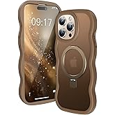 [Cute Wave Frame+Mag Stand] Designed for iPhone 16 Pro Max Case, [Fit for MagSafe] Translucent Silicone Protective Magnetic Ring Phone Cover for iPhone 16 Promax 6.9 inch Men Women, Desert Titanium