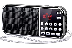 PRUNUS J-189 Bluetooth AM FM Radio, Small Portable Radios - Dual Speaker Heavy Bass, LED Flashlight, Pocket Size, TF Card USB AUX MP3 Player, Rechargeable Battery Operated Small Radio(Black)