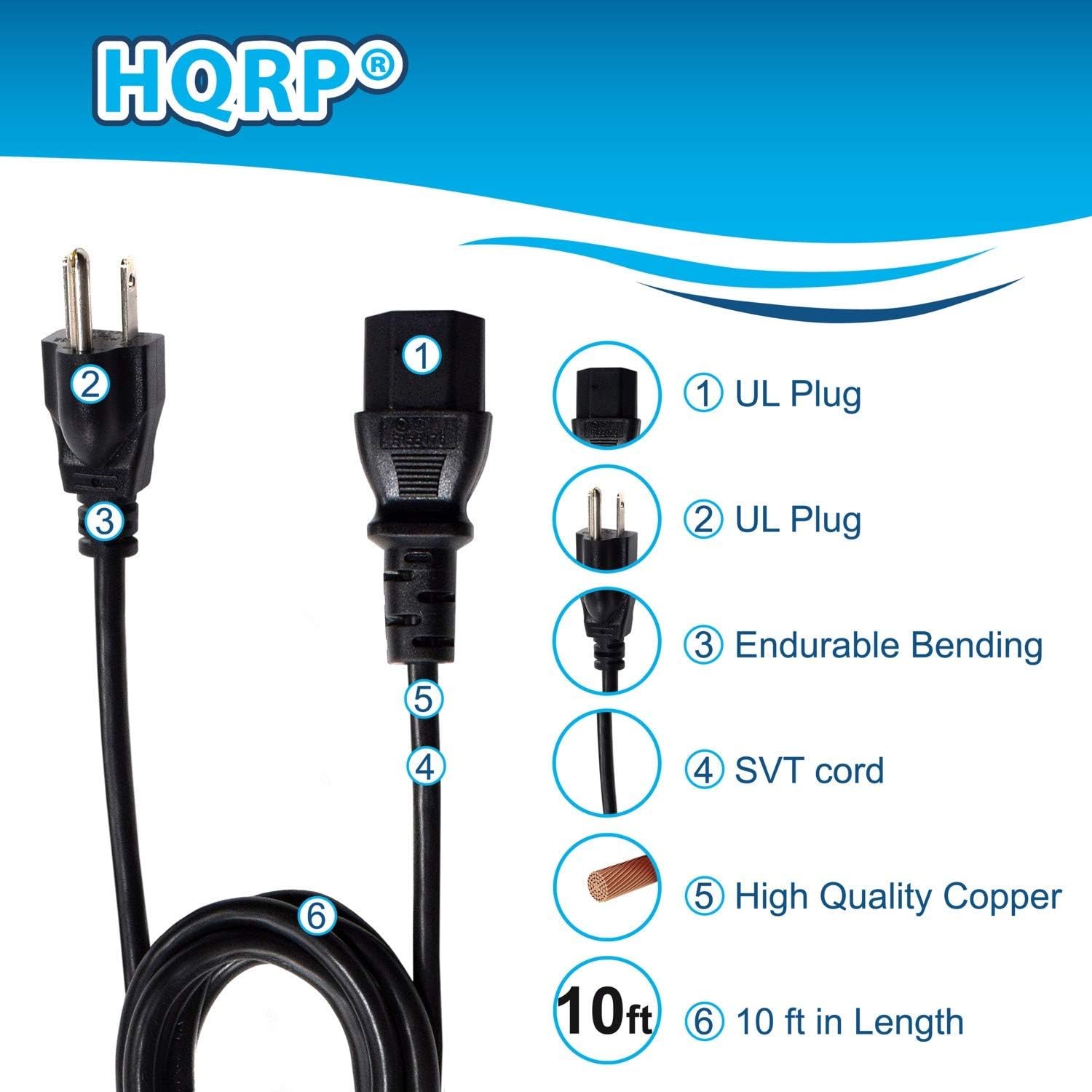 HQRP 10ft AC Power Cord Works with Boston Acoustics CPS12Wi 12