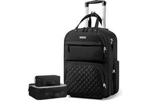 ZOMFELT Carry On Suitcase with Wheels, 17 Inch Water Resistant Rolling Suitcase for Travel, Underseat Multi-functional Carry On Suitcase, Portable Work Suitcase for Women Men, Black