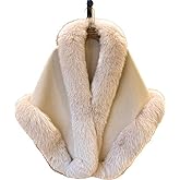 newbagggyy CAPE-Soft Warm Cashmere Pashmina Wool Shawl For Women's Real Fox Fur Trimmed Wrap Cloak