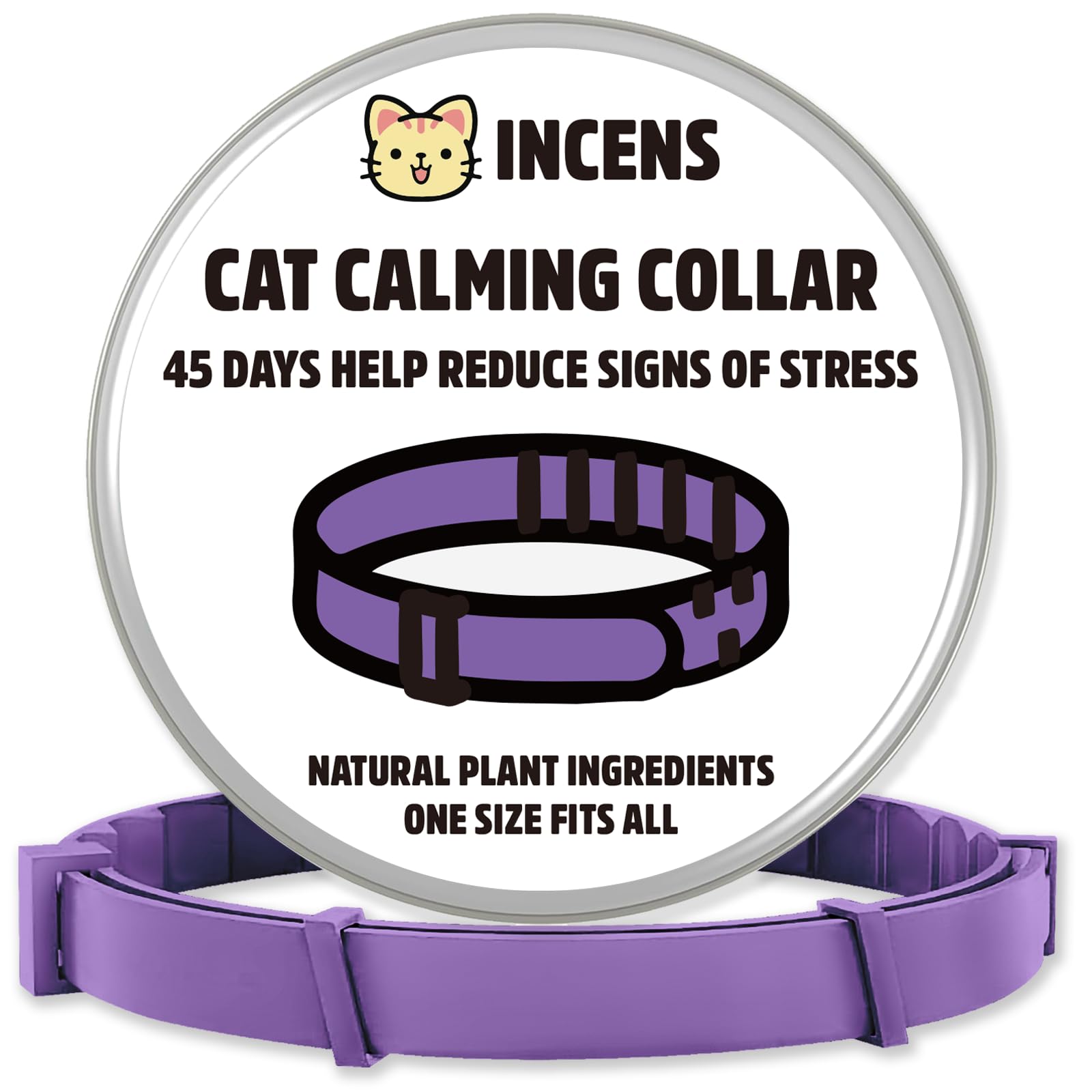Photo 1 of INCENS Calming Collar for Cats, Cat Calming Collar Anxiety Relief Adjustable,Essential Oil Collar with 45 Days for Kitten Medium Large Cats purple-1Pcs