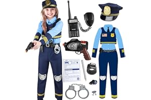 YADIYA Police Officer Costume for Kids, Halloween Costumes for Girls Kids 3-12, Police Uniform for Girls Boys