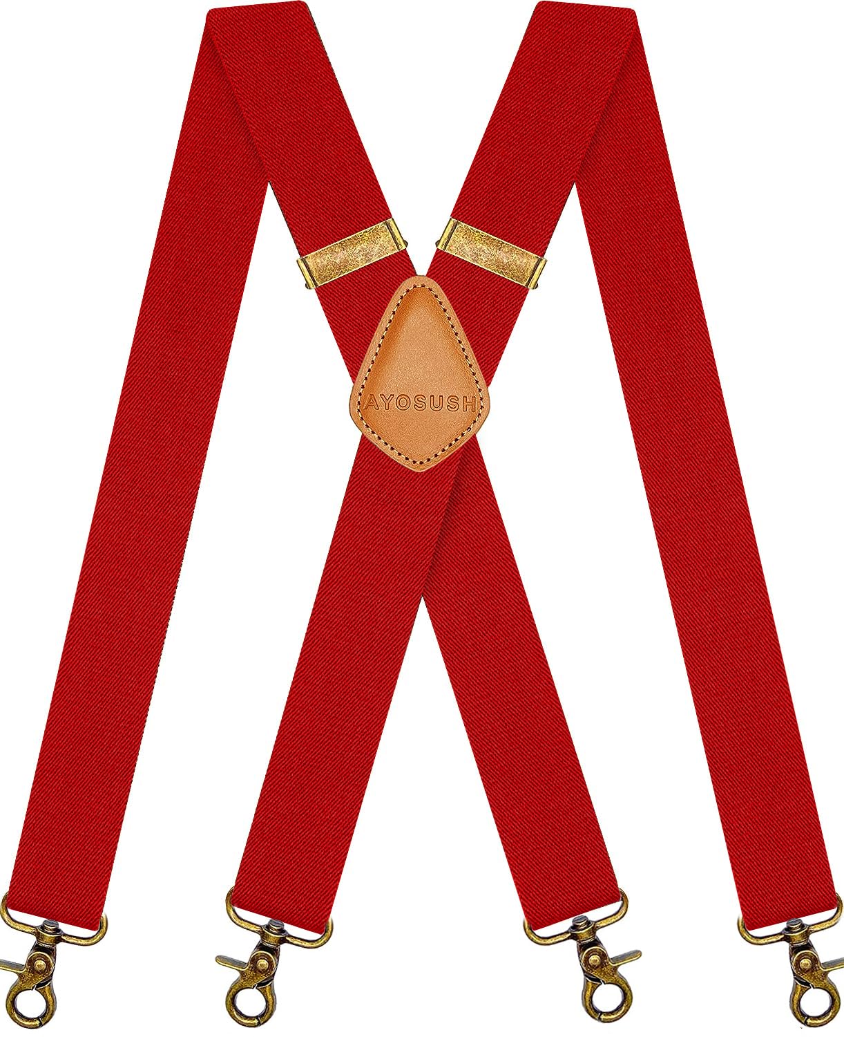 Photo 1 of AYOSUSH Vintage Suspenders for Men Heavy Duty 4 Snap Hooks for Belt Loops Adjustable X Back (Red, One Size)