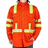VATRENUS FR Shirt High Visibility Pearl Snaps7.5oz 100% Cotton CAT2 Flame Retardant Hi Vis Reflective Safety Shirt