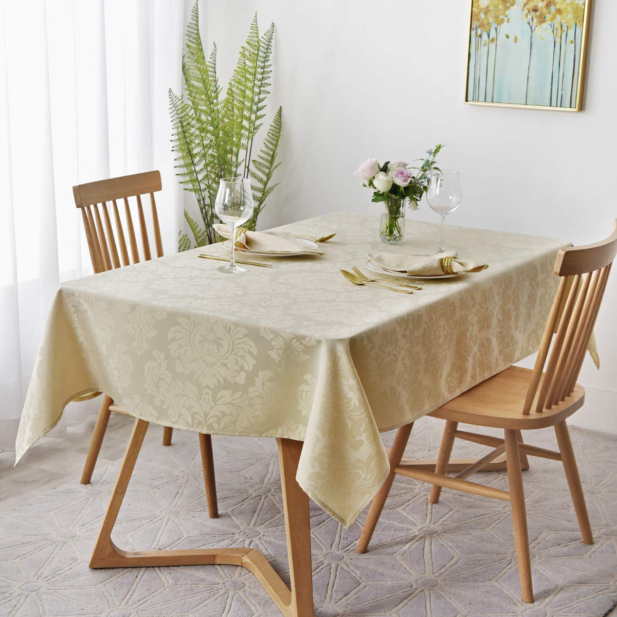 maxmill Jacquard Cloth Napkins 20 x 20 Inch Damask Pattern Soft Comfortable and Luxury Serviette for Restaurant Family Dinners Weddings Parties and Banquets Set of 4 Pieces Beige