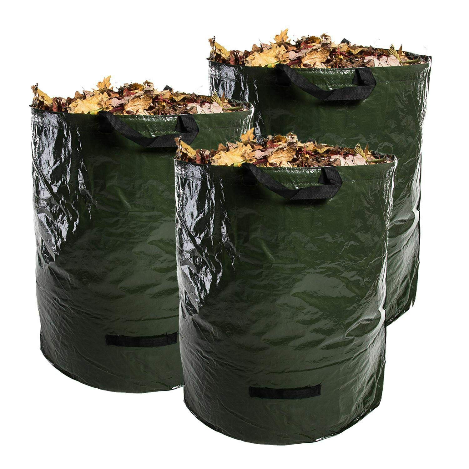 Invero Pack of 3 Heavy Duty Garden Reusable Waste Bags 120L Waterproof Refuse Sacks Ideal for Leaves, Grass Cuttings, Weeds & Other Waste (70 x 45cm)