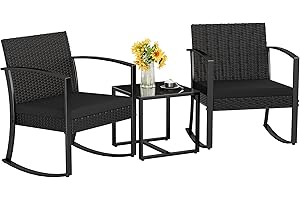 Homall Patio Furniture Set 3 Piece Resin Outdoor Bistro Set Rocking Patio Chairs with Cushions and Table for Porch, Poolside, Balcony and Yard (Black)