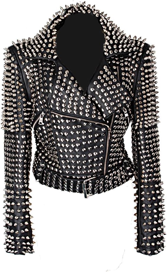 Heavy Metal - Punk Rock Star Studded Fitted Faux Leather Woman Jacket with Matching Belt S-4XL