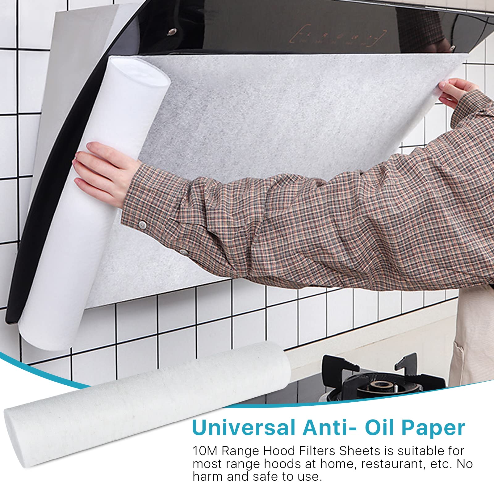 2 Rolls Range Hood Filters, Nonwoven Fabric Range Hood replacement filter with Magnetic block and Oil Proof Sticker, Anti Oil Filter Membrane for Kitchen（10m, White)