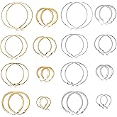 HLTOO 32PCS Hoop Earrings Finding, Round Hypoallergenic Earring Hoops, Gold and Silver Stainless Steel Open Beading Hoop, for Girls Jewelry Making, DIY Earrings Crafts, 5 Sizes