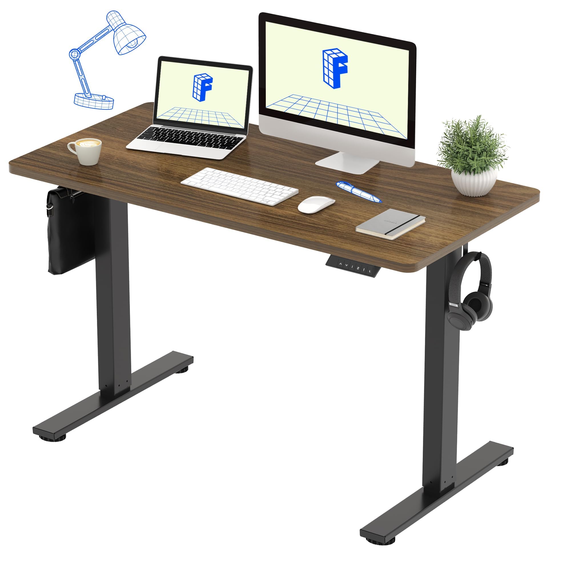 FLEXISPOT 電動式スタンディングデスク(幅120×奥行60,メモリー機能付き) 昇降デスク 高さ調節デスク パソコンデスク 人間工学 ゲーミングデスク EF1 セット (足（黒）＋天板（gray wood）, 120*60)商品画像